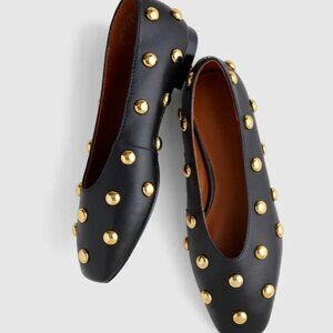 Madewell Mylie Ballet Flat Black Leather Gold Dome Studs Women's Sizes NEW